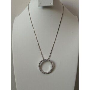 925 Silver Open Circle Pendant Necklace w/Clear Stones 925 Sterling Snake Chain